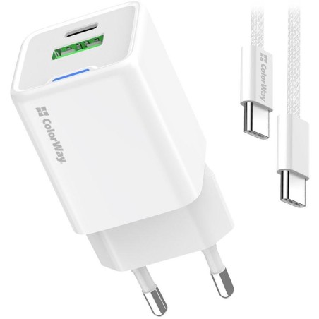 COLORWAY 1x USB-C/ síťová nabíječka/ GaN/ PD/ PPS/ QC/ 30W/ Včetně 100cm kabelu/ Bílá