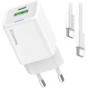 COLORWAY 1x USB-C/ wall charger/ GaN/ PD/ PPS/ QC/ 30W/ Including 100cm cable/ White