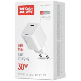 COLORWAY 1x USB-C/ síťová nabíječka/ GaN/ PD/ PPS/ 30W/ Bílá