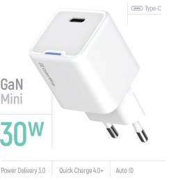 COLORWAY 1x USB-C/ síťová nabíječka/ GaN/ PD/ PPS/ 30W/ Bílá