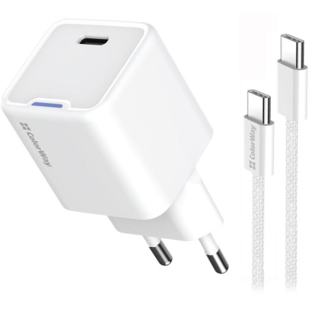 COLORWAY 1x USB-C/ síťová nabíječka/ GaN/ PD/ PPS/ 30W/ Včetně 100cm kabelu/ Bílá