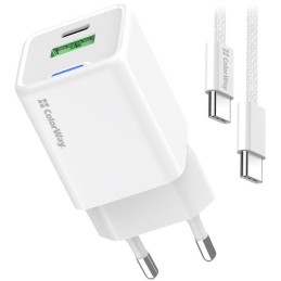 COLORWAY 1x USB-C/ síťová nabíječka/ GaN/ PD/ PPS/ QC/ 35W/ Včetně 100cm kabelu/ Bílá