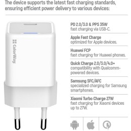 COLORWAY 1x USB-C/ síťová nabíječka/ GaN/ PD/ PPS/ 35W/ Bílá