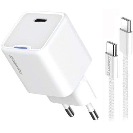 COLORWAY 1x USB-C/ síťová nabíječka/ GaN/ PD/ PPS/ 35W/ Včetně 100cm kabelu/ Bílá