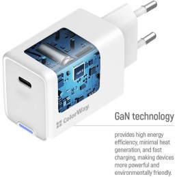 COLORWAY 1x USB-C/ síťová nabíječka/ GaN/ PD/ PPS/ 45W/ Bílá