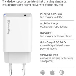 COLORWAY 1x USB-C/ síťová nabíječka/ GaN/ PD/ PPS/ 45W/ Bílá
