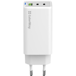 COLORWAY 2x USB-C, 1x USB-A/ síťová nabíječka/ GaN/ PD/ PPS/ 65W/ Bílá