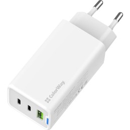 COLORWAY 2x USB-C, 1x USB-A/ síťová nabíječka/ GaN/ PD/ PPS/ 65W/ Bílá