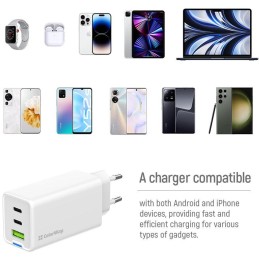 COLORWAY 2x USB-C, 1x USB-A/ síťová nabíječka/ GaN/ PD/ PPS/ 65W/ Bílá