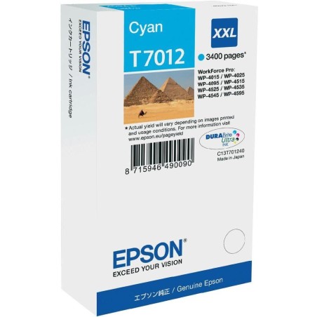 Epson inkoustová náplň/ C13T70124010/ WP-4000/ 4500/ 3 400 stran/ XXL azurová