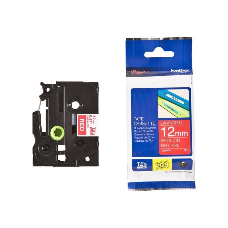 BROTHER laminovaná páska TZE-435/ červená-bílá/ 12mm