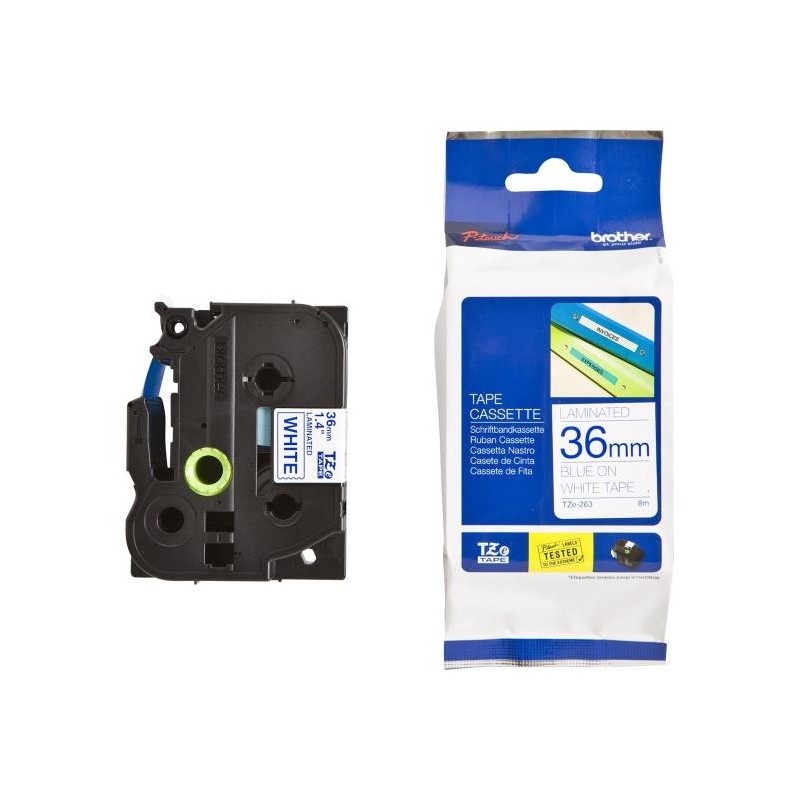 BROTHER laminovaná páska TZE-263/ bílá-modrá/ 36mm