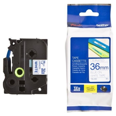 BROTHER laminovaná páska TZE-263/ bílá-modrá/ 36mm