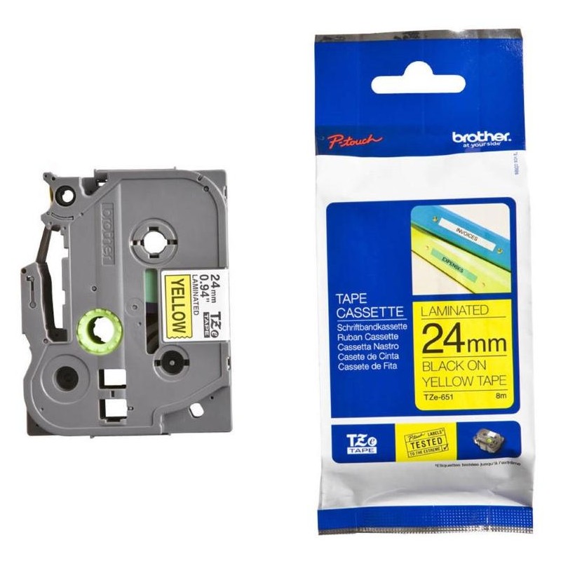 BROTHER laminovaná páska TZE-651/ žlutá-černá/ 24mm