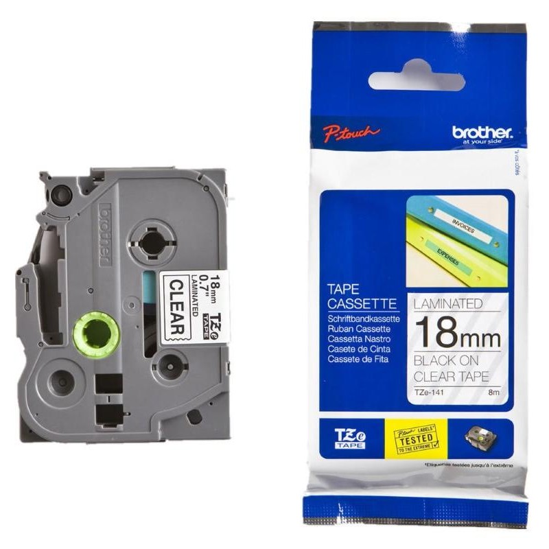 BROTHER laminovaná páska TZE-141/ průsvitná-černá/ 18mm