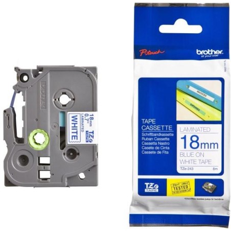 BROTHER laminovaná páska TZE-243/ bílá-modrá/ 18mm