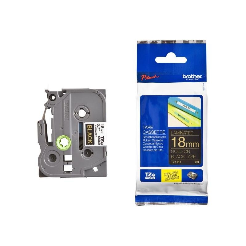 BROTHER laminovaná páska TZE-344/ černá-zlatá/ 18mm