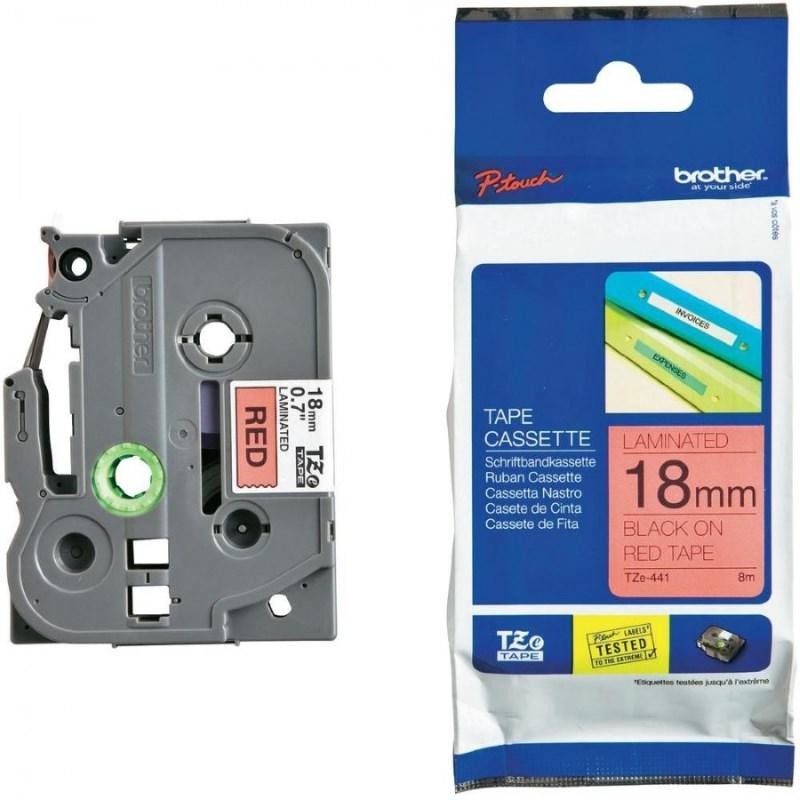 BROTHER laminovaná páska TZE-441/ červená-černá/ 18mm