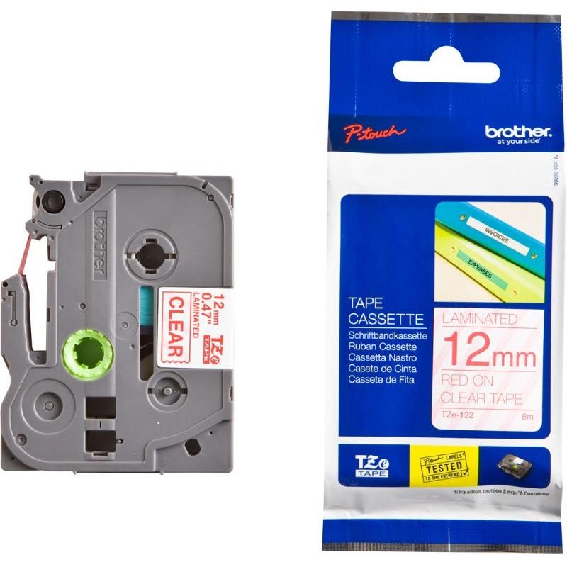BROTHER laminovaná páska TZE-132/ průsvitná-červená/ 12mm