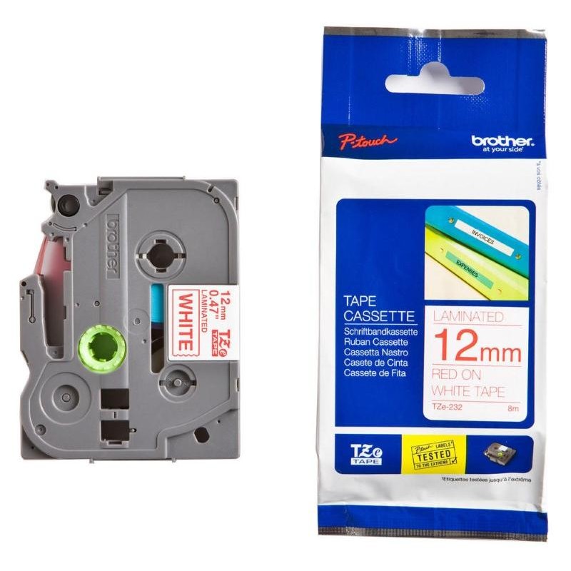 BROTHER laminovaná páska TZE-232/ bílá-červená/ 12mm
