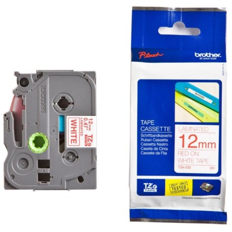 BROTHER laminovaná páska TZE-232/ bílá-červená/ 12mm