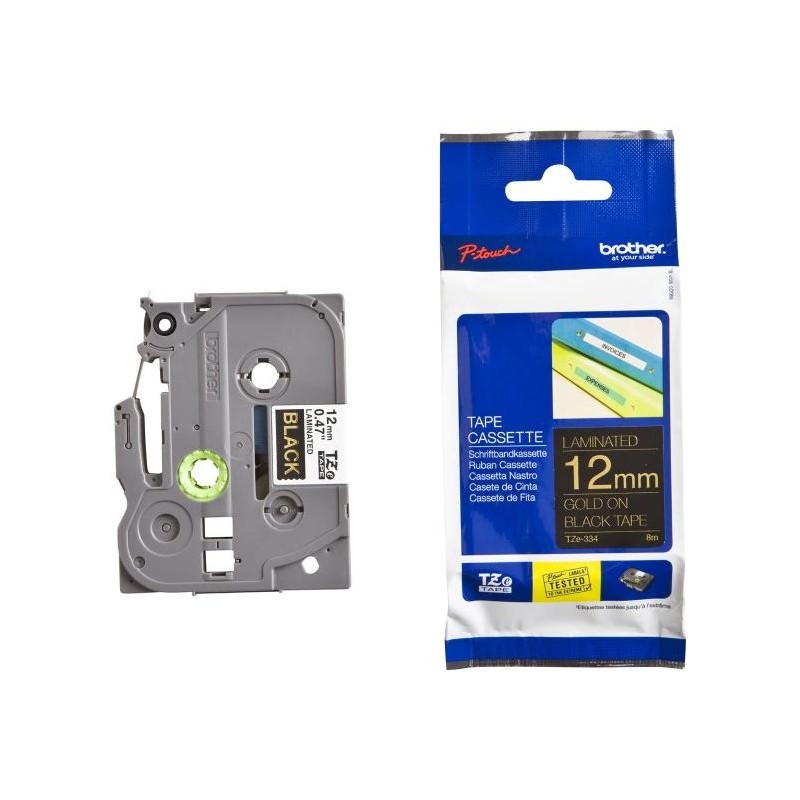 BROTHER laminovaná páska TZE-334/ černá-zlatá/ 12mm
