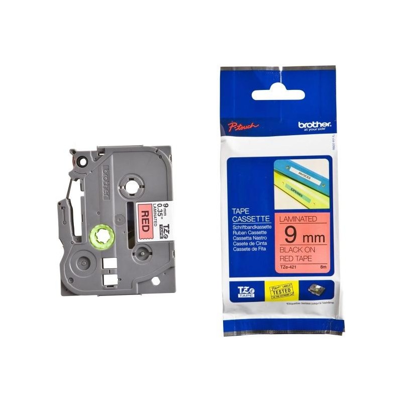 BROTHER laminovaná páska TZE-421/ červená-černá/ 9mm
