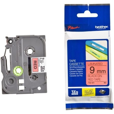 BROTHER laminovaná páska TZE-421/ červená-černá/ 9mm