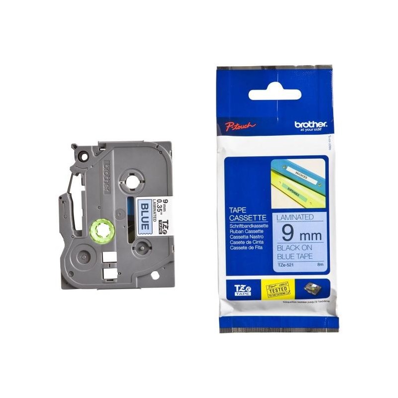 BROTHER laminovaná páska TZE-521/ modrá-černá/ 9mm