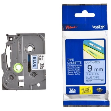BROTHER laminovaná páska TZE-521/ modrá-černá/ 9mm