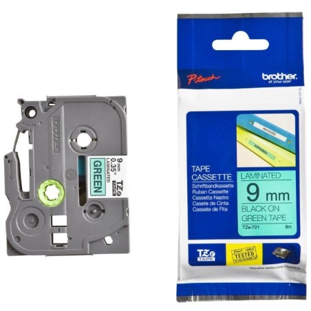 BROTHER laminovaná páska TZE-721/ zelená-černá/ 9mm