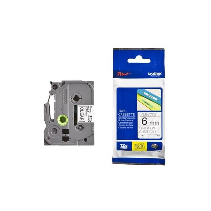BROTHER laminovaná páska TZE-111/ průsvitná-černá/ 6mm