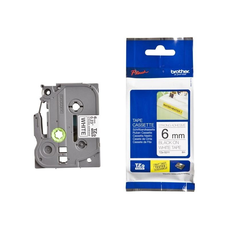 BROTHER extrémně přilnavá páska TZE-S211/ bílá-černá/ 6mm