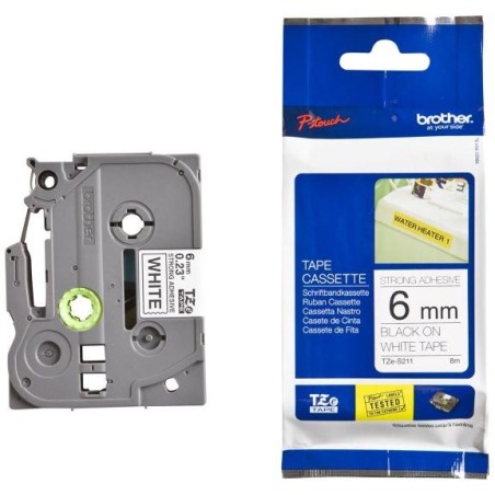 BROTHER extrémně přilnavá páska TZE-S211/ bílá-černá/ 6mm