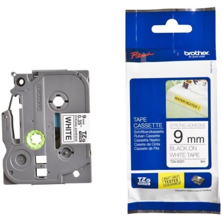 BROTHER extrémně přilnavá páska TZE-S221/ bílá-černá/ 9mm