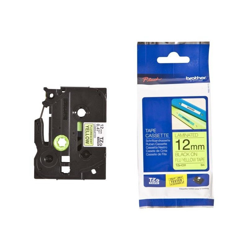 BROTHER signální páska TZE-C31/ žlutá-černá/ 12mm