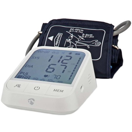 NEDIS chytrý tlakoměr/ Rameno/ Bluetooth/ LCD displej/ detekce nepravidelného srdečního tepu/ detekce nošení manžety/ in