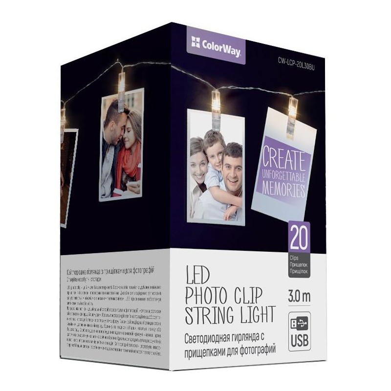 COLORWAY LED fotokolíčky / 20 LED / délka 3 m / teplá bílá/ napájení USB