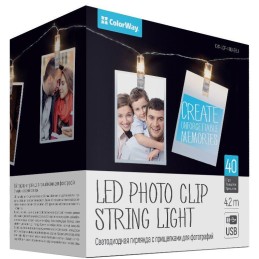 COLORWAY LED fotokolíčky / 40 LED / délka 4,2 m / teplá bílá/ napájení USB