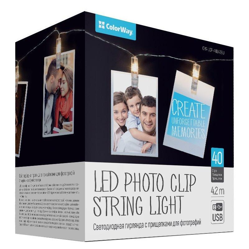 COLORWAY LED fotokolíčky / 40 LED / délka 4,2 m / teplá bílá/ napájení USB