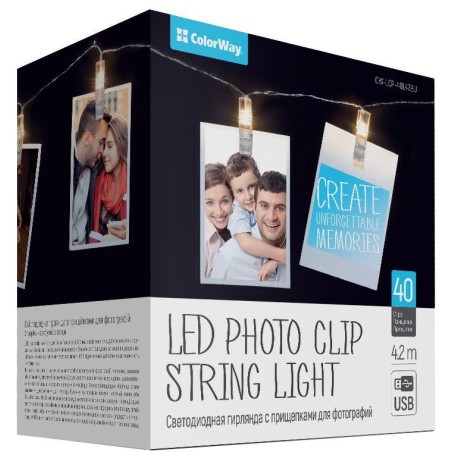 COLORWAY LED fotokolíčky / 40 LED / délka 4,2 m / teplá bílá/ napájení USB