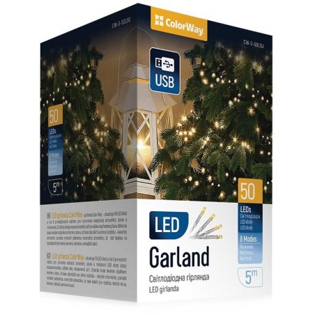 COLORWAY LED řetěz/ vnitřní / 50 LED / délka 5m / teplá bílá/ 8 funkcí/ napájení USB