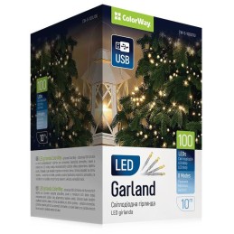 COLORWAY LED řetěz/ vnitřní / 100 LED / délka 10m / teplá bílá/ 8 funkcí/ napájení USB