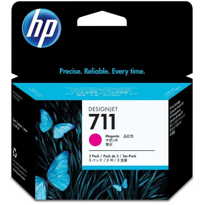 HP inkoustová kazeta 711 purpurová CZ135A originál 3-pack