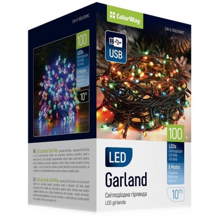 COLORWAY LED řetěz/ vnitřní / 100 LED / délka 10m / více barevný/ 8 funkcí/ napájení USB