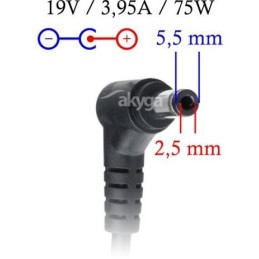 TRX Akyga 75W napájecí adaptér/ nabíječka/  Asus/ HP/ Toshiba/ 19V/ 3.95A/ 5.5x2.5mm konektor/ neoriginální