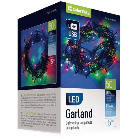 COLORWAY LED řetěz/ vnitřní / 50 LED / délka 5m / více barevný/ 8 funkcí/ napájení USB