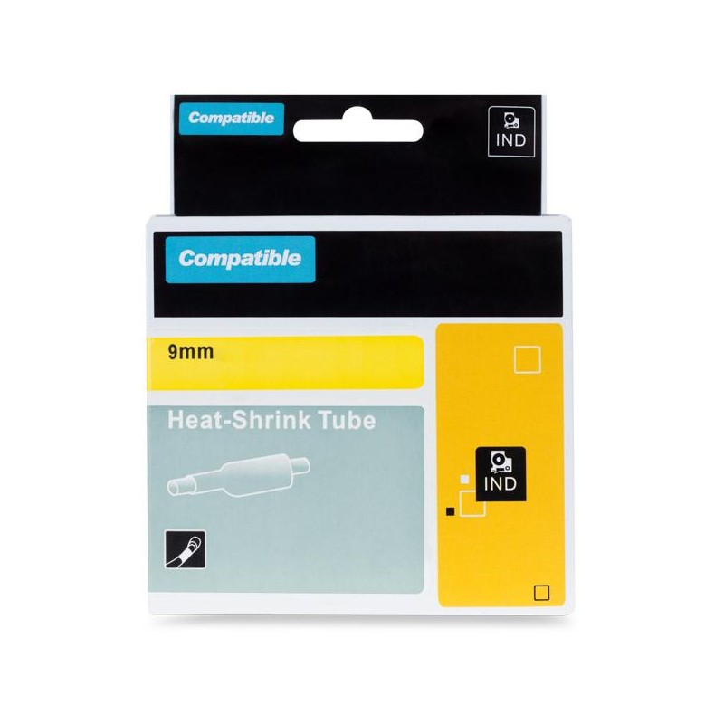 PRINTLINE kompatibilní páska s DYMO 18054, 9mm, 1, 5m, černý tisk/žlutý podklad, RHINO, bužírka