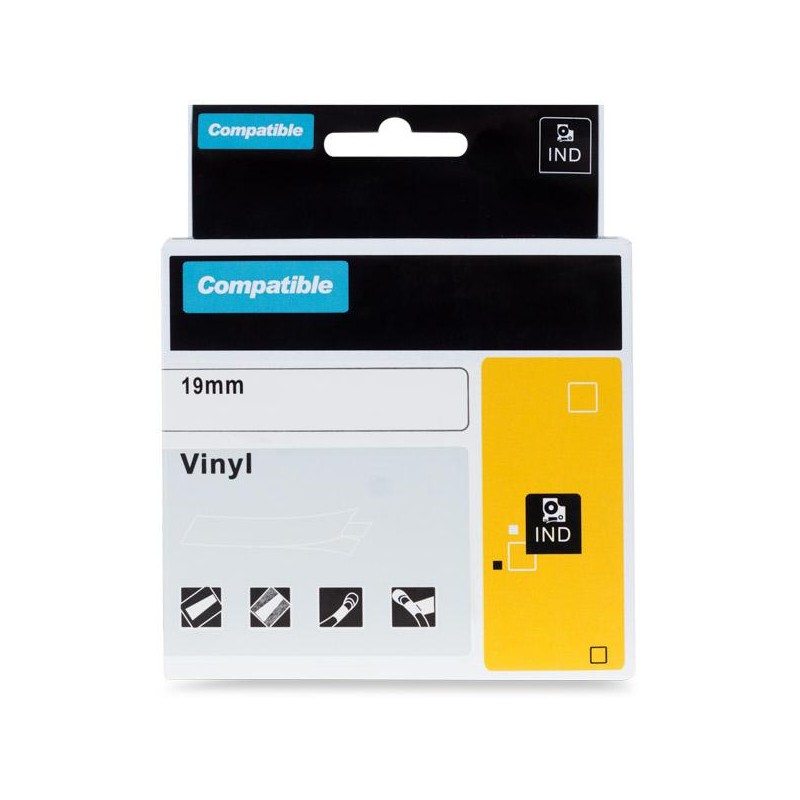 PRINTLINE kompatibilní páska s DYMO 18444, 12mm, 5.5m, černý tisk/bílý podklad, RHINO, vinylová