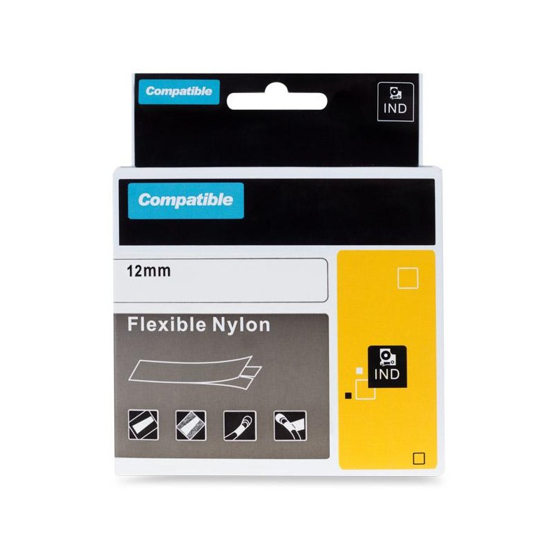 PRINTLINE kompatibilní páska s DYMO 18490, 12mm, 3.5m, černý tisk/žlutý podklad, RHINO, nylonová, flexibilní